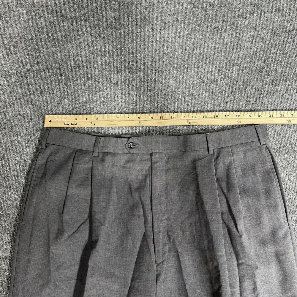 Jos A Bank Pants Mens 41 Long Gray 100% Wool Dress Pleated Front Slacks